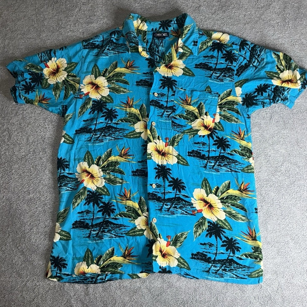 Vintage‎ Cherokee Men's L Hawaiian Shirt Beachwear Waikiki Short Sleeve